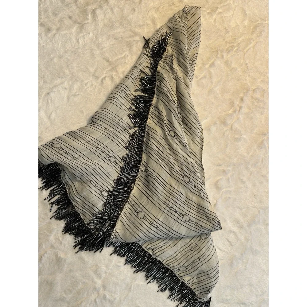 CLUB MONACO-WOMEN SILK BECKY‎ BEADED SCARF- Beige